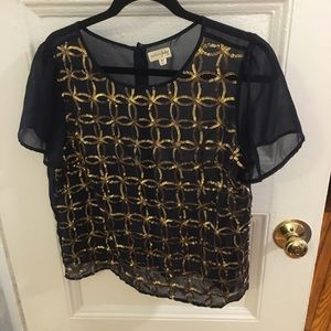 Sequined navy blue and gold top